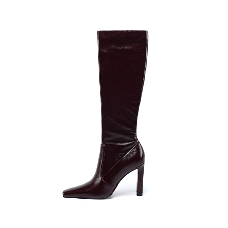 Square Toe Knee-High Boots, Crinkled Leather | ALEX&SARA – Cynara
